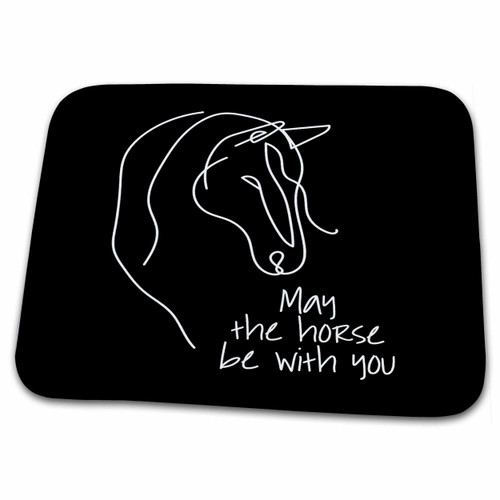 3dRose May the horse be with you - a horse head on black cool... - Dish Drying Mats (ddm-365318-1)