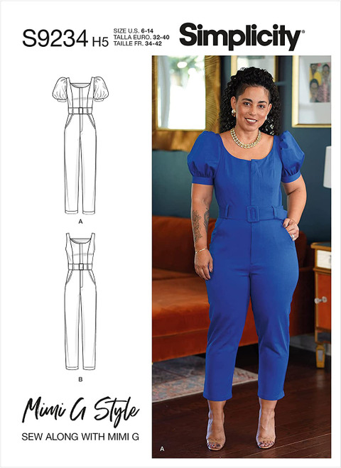 Simplicity SS9234U5 Misses' Puff Sleeve and Sleeveless Jumpsuit Sewing Pattern Kit by Mimi G Style, Design Code S9234, Sizes 16-24