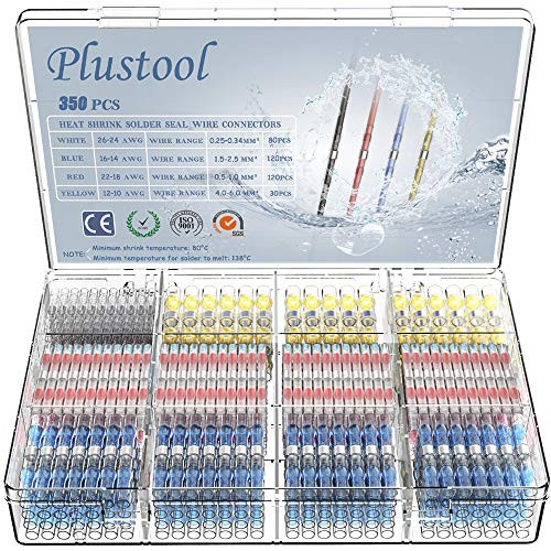350PCS Solder Seal Wire Connectors, Plustool Solder Seal Butt Connectors Heat Shrink Solder Wire Connectors Electrical Insulated Marine Waterproof Wire Terminals
