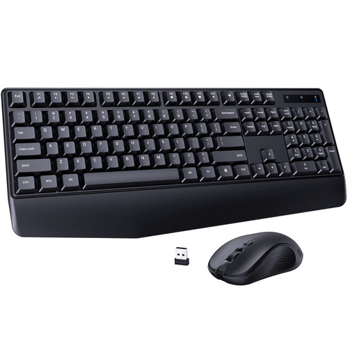 Wireless Keyboard and Mouse Combo, 2.4G Full-Sized Ergonomic Computer Keyboard with Wrist Rest and 3 Level DPI Adjustable Wireless Mouse for Windows/MacOS, Desktops/Laptops