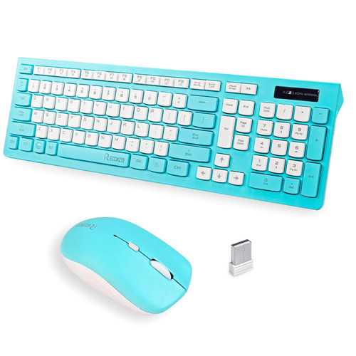 RECCAZR Wireless Keyboard and Mouse Combo, Full-Sized Wireless Keyboard and Adjustable DPI Mouse, 2.4GHz USB Receiver, Wireless Keyboard and Mouse for PC, Windows, Desktop, Laptop (Blue)