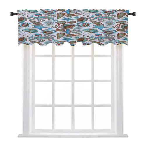 LIGUTARS Valances for Windows, Crabs Abstract Half Window Curtain, Sea Life Crabs Octopus Shells Starfish and, 50" W x 18" L, Kitchen Windows Bathroom Bedroom, Turquoise Brown