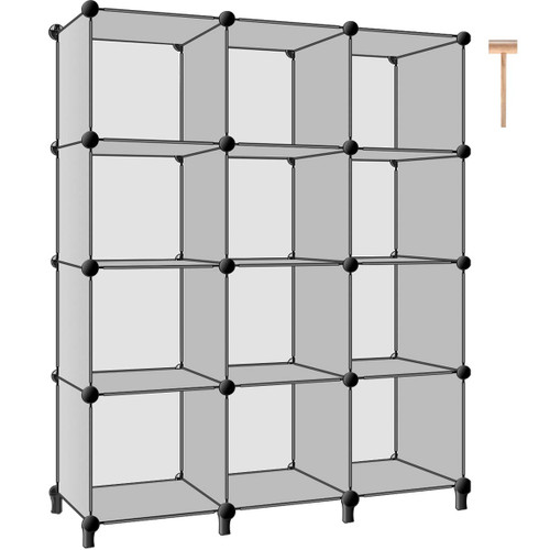 TomCare Cube Storage Organizer 12-Cube Closet Storage Shelves Cube Organizer Cube Shelf Storage Cubes Plastic Bookshelf Bookcase DIY Square Closet Cabinet Organizers Shelves for Bedroom Office, Grey