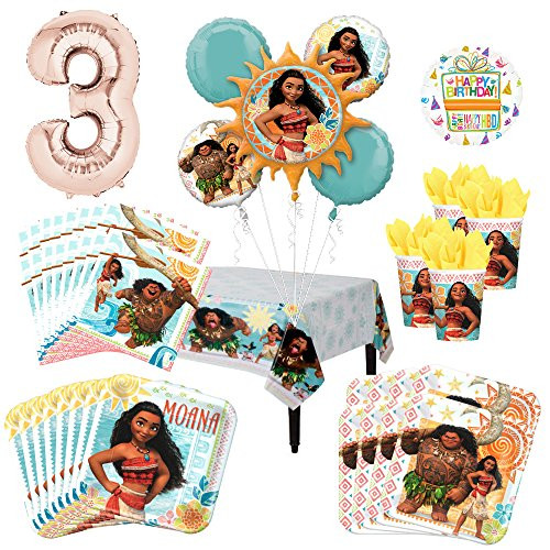 Mayflower Products Moana Party Supplies 16 Guest Kit and 3rd Birthday Balloon Bouquet Decorations Mayflower Products Moana Party Supplies 16 Guest Kit and 3rd Birthday Balloon Bouquet Decorations