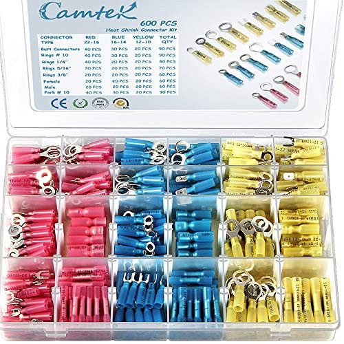 600 PCS Heat Shrink Wire Connectors Terminals, Camtek Waterproof Butt Connectors Electrical Insulated Crimp Terminals Marine Automotive Wire Connectors 600 PCS Heat Shrink Wire Connectors Terminals, Camtek Waterproof Butt Connectors Electrical Insulated Crimp Terminals Marine Automotive Wire Connectors