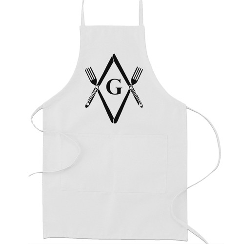 Knives & Forks Square & Compass Masonic Cooking Kitchen Apron - [White]
