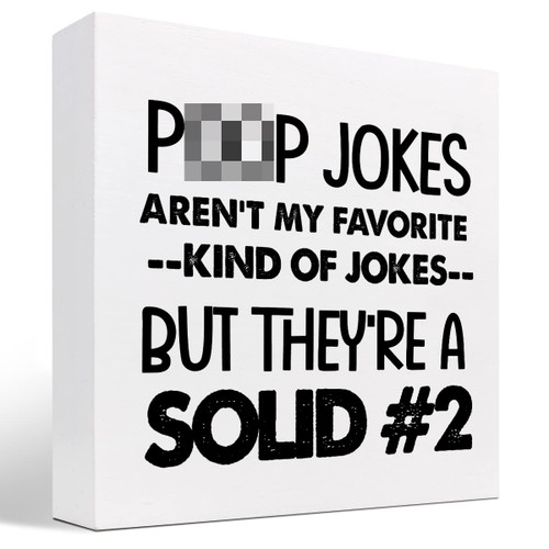 z-crange P Jokes Aren't My Favorite Wood Block Sign Desk Decor,Funny Humorous Bathroom Reminder Wooden Box Plaque Sign Desk Decor for Home Office Restroom Toilet Shelf Table Decorations