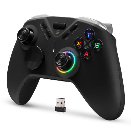 DOYOKY Wireless Game Controller, Bluetooth Controller for PC/Android/Steam/Switch, PC Controller with LED Backlight, Gamepad with Turbo/6-Axis Gyro/Dual Motors (with Phone Bracket)