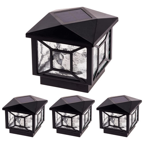 GreenLighting Geometric Square Solar Post Cap Lights Fits 4x4 Wood, 4x4 & 5x5 PCV/Vinyl Outdoor Solar Powered Post Cap Light, Fence Post, Landscaping, Deck, Garden- Bright LED, Waterproof Black 4 Pack