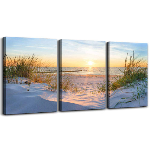 Wall Art For Living Room Wall Decor For Bedroom Poster Blue Sun Beach Grass Ocean Landscape Paintings Prints Artwork Bathroom Decorations Seascape Canvas Prints Hang Pictures Office Home Decor Works