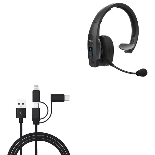 BoxWave Cable Compatible with BlueParrott B450-XT - AllCharge 3-in-1 Cable for BlueParrott B450-XT - Jet Black