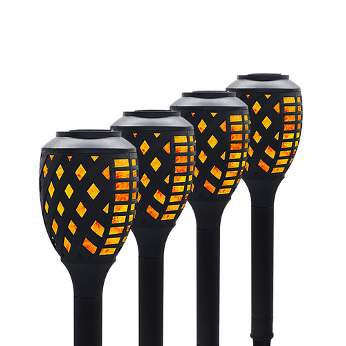 Solar Tiki Torches with Flickering Flame - Tiki Decor with Solar Powered Garden Lights, 4 Pack - Solar Tiki Torches for Outside, Garden Decor, Patio, Yard, IP65 Waterproof Tiki Torches - Auto On/Off
