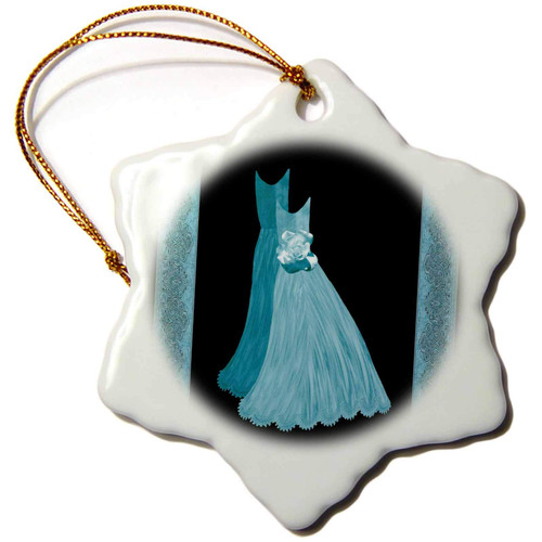 3dRose Turquoise Blue Gowns with Coordinating Damask Ribbons - Ornaments (orn-30111-1)