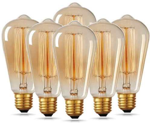 HESSION 6-Pack Vintage Edison Bulbs, ST64 40W E26 Base Amber Glass Warm White Filament Antique Decorative Dimmable Light Bulbs Used for Classical Pendant or Chandelier Lights