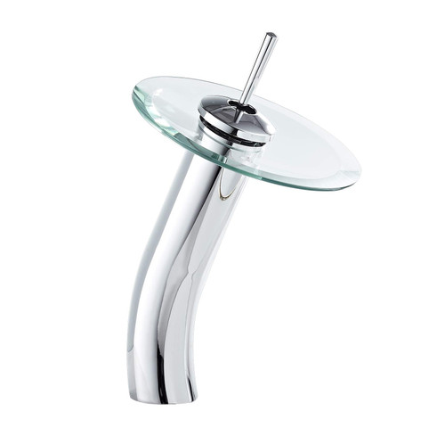 Bathroom Vessel Faucet Waterfall Glass Spout Solid Brass Bath Lavatory Vessel Sink Vanity Faucet Chrome Single Handle One Hole Glass Bowl Sink Faucet Tall Body for Above Counter Basin