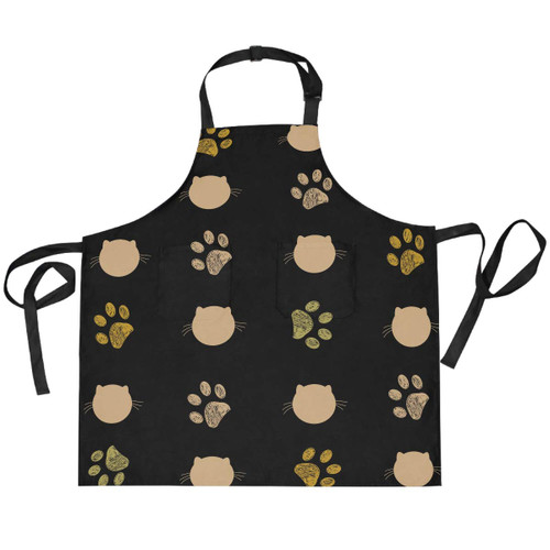 AUUXVA Cat Paw Prints Apron for Men Women with Adjustable Neck Straps & 2 Pockets Bib Apron for Kitchen Cooking BBQ Baking Gardening Painting