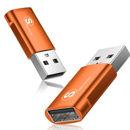 sweguard USB Data Blocker, (2-Pack) USB-A Defender Only for Quick Charge, Protect Against Juice Jacking, Refuse Hacking Provide Safe Charging- Orange