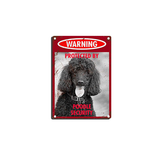 YNRBGDFR Vintage Dog Metal Tin Signs - Warning Protected by Poodle Security Tin Sign Retro Home Wall Decorative -8x12inch-Tin Sign