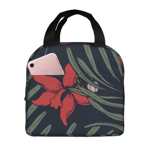 Reusable Lunch Tote Bag Hawaiian Tropical Raft Floral Insulated Lunch Bag Durable Cooler Lunch Box