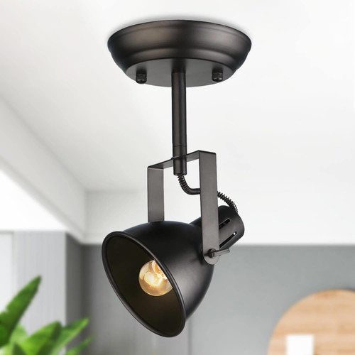 Optimant Lighting Black Track Lighting Head, 1-Light Modern Farmhouse Adjustable Semi Flush Mount Track Lighting Fixtures Ceiling Pendant Lighting for Living Room, Hallway, Bedroom, Kitchen