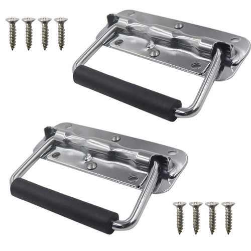 Tsnamay 4.33Inch Spring Loaded Handle Stainless Steel Heavy Duty Handle for Toolbox Chest Case with Rubber Grip Surface Mounted(2 Pack)