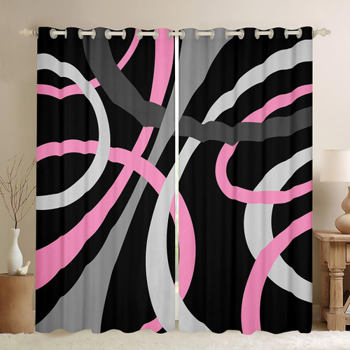 Feelyou Retro Circle Swirls Window Curtains for Girls Pink Black Gray Geometric Circle Stripes Geometric Blackout Curtains Abstract Geometric Window Treatments (2 Panels, 42 X 84 Inch) Feelyou Retro Circle Swirls Window Curtains for Girls Pink Black Gray Geometric Circle Stripes Geometric Blackout Curtains Abstract Geometric Window Treatments (2 Panels, 42 X 84 Inch)