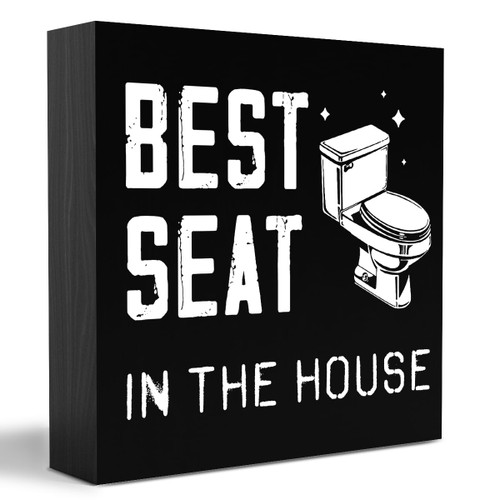 Modern Bathroom Wooden Box Sign Table Decor Plaque Best Seat in the House Wood Box Sign Art Home Bathroom Shelf Desk Decoration 5 x 5 Inches