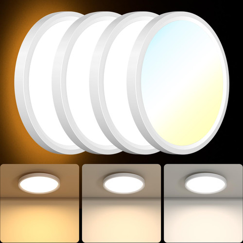 Amico 12 Inch LED Flush Mount Ceiling Light with Night Light, 24W, 2400lm, 3000K/4000K/5000K Selectable, Dimmable LED Ceiling Light Fixture for Bedroom, Kitchen, Dining Room, Hallway