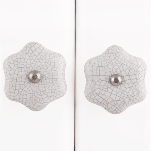 Indian Shelf 2 Pieces Dresser Door Knobs | Star Shape Crackle Western Cabinet Knobs and Pulls | Decorative Drawer Pulls White | Nursery Knobs Ceramic | Vintage Cabinet Knobs | Nursery Drawer Knobs