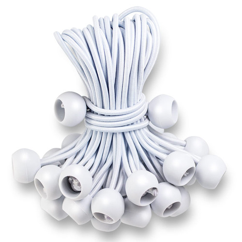 Ball Bungee Cords 8 Inch,50 PCS Bungee Ties with Balls Heavy Duty Canopy Tie Downs for Camping, Shelter,Gazebo,Projector Screen,Tent Poles with UV Resistant (White)