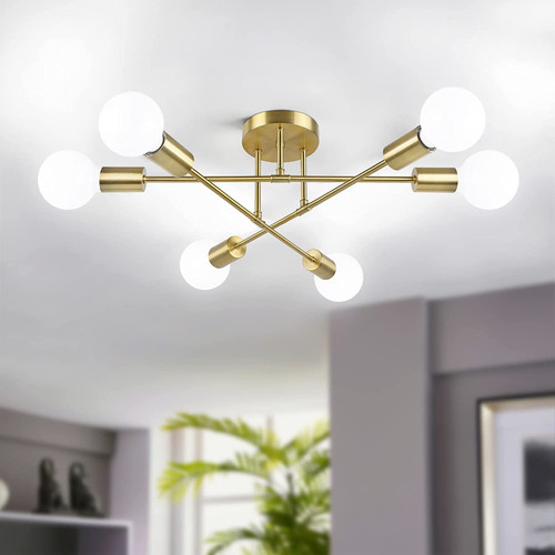 Modern Sputnik Chandelier 6-Light Industrial Ceiling Lights Fixture 22" Gold Semi Flush Mount Ceiling Light with E26 Base Sputnik Lights Fixture for Dining Room Bedroom Foyer Hallway Living Room Modern Sputnik Chandelier 6-Light Industrial Ceiling Lights Fixture 22" Gold Semi Flush Mount Ceiling Light with E26 Base Sputnik Lights Fixture for Dining Room Bedroom Foyer Hallway Living Room