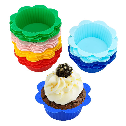 30 Pcs Silicone Muffin Liners with Tabs,Silicone Cupcake Liners,Reusable Cupcake Liners for Steel Muffin Pan, Non-Stick Baking Cups for Cupcake Pan