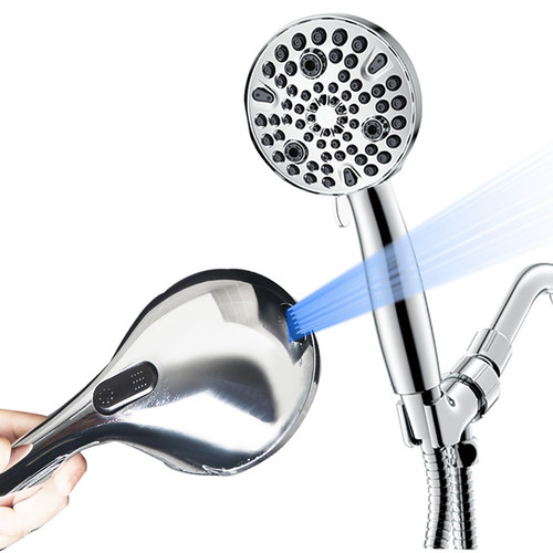 Hamreso High Pressure 10-mode Handheld Shower Head - Anti-clog Nozzles, Built-in Power Wash to Clean Tub, Tile & Pets, Extra Long 5 ft. Stainless Steel Hose, Wall & Overhead Brackets