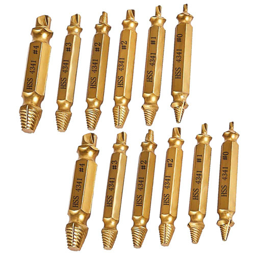 Loboo Idea Speed Out Screw Extractor Drill Bits Tool Set Broken Damaged Bolt Remover Guide Set Broken Easy Out Fastener Kit (12 Pieces, HSS 4341# Gold)