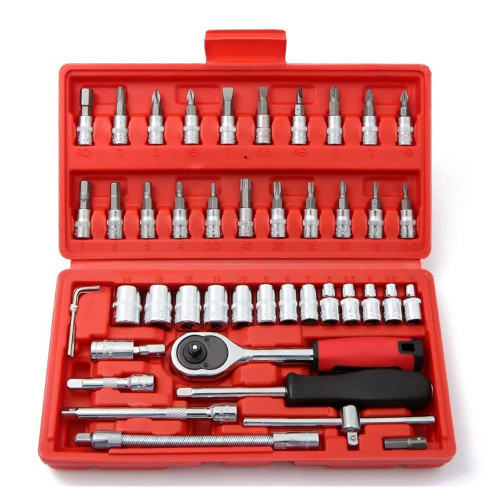 YWHWLX 46 Pieces 1/4 in. Drive Ratchet Socket Wrench Set with Storage Case, Includes Metric Bit Sockets and Extension Bar for Car Repair and Home Maintenance