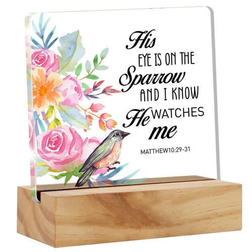 Bible Verse His Eye is on the Sparrow Desk Decor Acrylic Desk Sign Scripture Christian Acrylic Plaque Home Desk Shelf Decoration 4.7"x4.7" Bible Verse His Eye is on the Sparrow Desk Decor Acrylic Desk Sign Scripture Christian Acrylic Plaque Home Desk Shelf Decoration 4.7"x4.7"