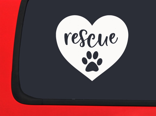 Car Sticker Love Rescue Dog Paw Print Heart Animals Car Window Decal Sticker White 7 Inch