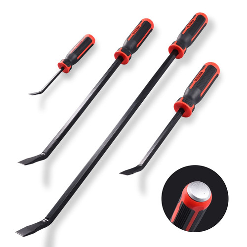 Elevon Pry Bar Set,4-Piece Heavy Duty Pry Bar Mechanic Hand Tools with Comfortable Non-Slip Handle for Prying, Scraping, Lifting, Pulling Black Red