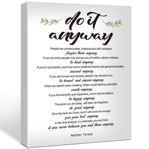 Inspirational Quote Do It Anyway Canvas Office Poster Motivational Print Painting for Home Office Wall Art Decoration 11.5 x 15 inch (Framed)