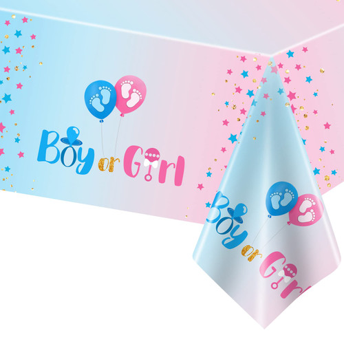 DaiUni 1PCS Boy or Girl Gender Reveal Tablecloth Pink and Blue Plastic Disposable Table Cover for Baby Gender Reveal Party Decorations Supplies, 54" x 108"