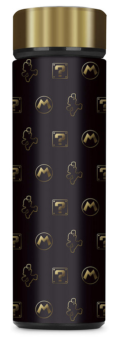Controller Gear Super Mario Black & Gold Mario Vacuum Insulated Stainless Steel Sport Water Bottle, Leak Proof, Wide Mouth, 17 oz, 500 ML - Not Machine Specific
