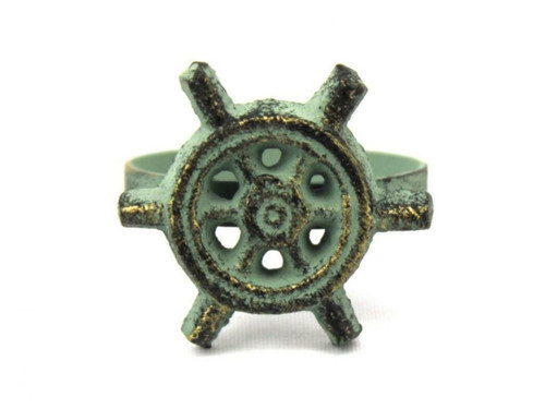 Hampton Nautical Bronze Cast Iron Ship Wheel Napkin Ring, 2", Antique, 2"