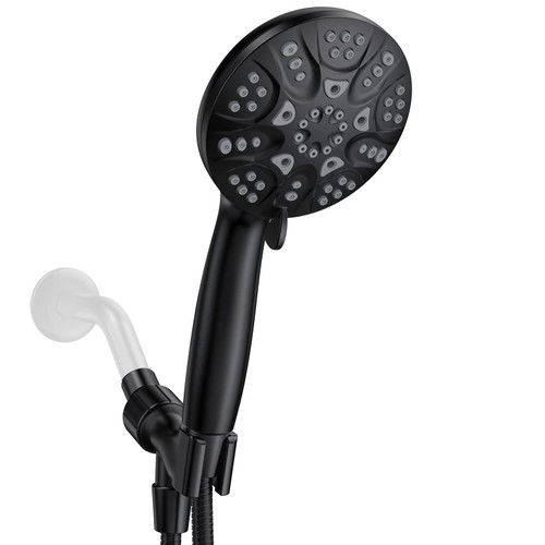 High Pressure Handheld Shower Head, 6 Spray Settings Shower Head with Handheld, 4.3 Inch High Flow Hand Held Rain Showerhead with Stainless Steel Hose, Adjustable Bracket, Hopopro (Matte Black)