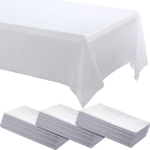 Shimeyao 36 Pack White Plastic Table Covers 54 x 108 Inch for 8 Foot Table, Rectangle Disposable Tablecloth