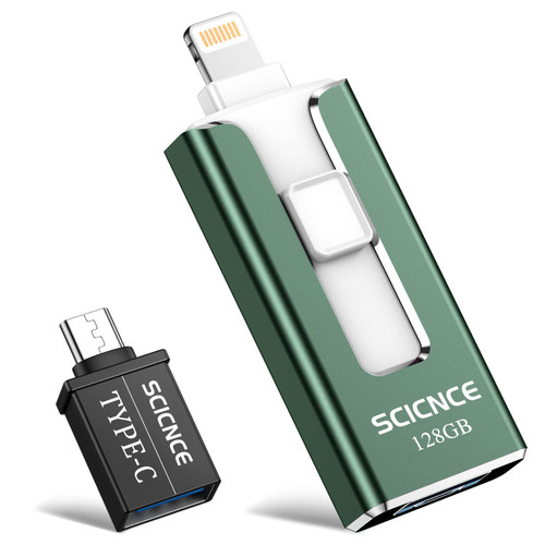 SCICNCE 128GB Photo Stick for iPhone Flash Drive, USB Memory Stick Thumb Drive External Storage Compatible with iPhone iPad Android Computer (Light Blue)