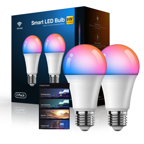 ZMFUTY Smart Light Bulb KL110, LED Wi-Fi Smart Bulb Compatible with Alexa and Google Home, A19 Dimmable, 2.4Ghz, No Hub Required, 800LM Soft White (2700K), 9W (60W Equivalent) (2)