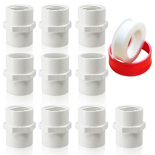 10Pcs White PVC Pipe Fittings, 3/4 NPT Female Thread PVC Pipe Fitting Adapter Connector, PVC Female Threaded Pipe Coupling, Socket x NPT Female, Sch40