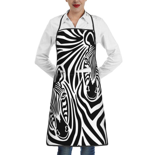 OUSIKA Zebra Apron With Pockets Waterproof Kitchen Cooking Chef Aprons Bib For Baking Gardening Bbq