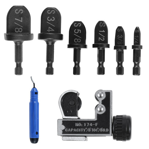Mgoodoo 8 Pcs HVAC Repairing Tools, Air Conditioner Copper Tube Swage Tool with Expander Drill Bit Set, Copper Pipe Cutter and Deburring Tool for Copper, Aluminum and Thin Stainless Steel Tube