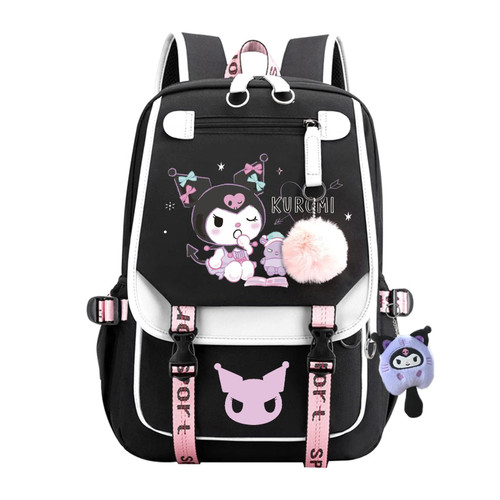 ksnyadw Cute Cool Backpack for Girls, Kawaii Cartoon Backpack with Plush Pendant,Middle School Students Bookbag Daypack with USB Charge Port